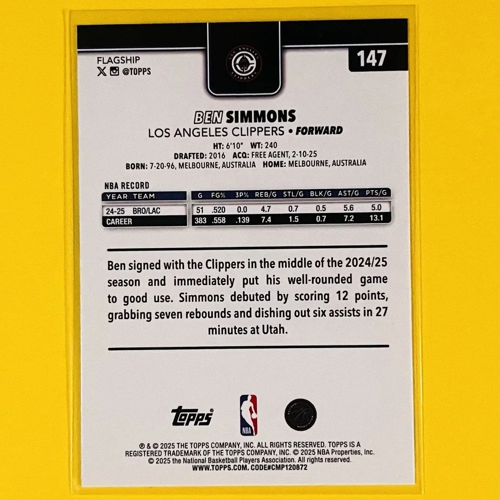 2025-26 Topps Basketball Ben Simmons #147 Los Angeles Clippers‎